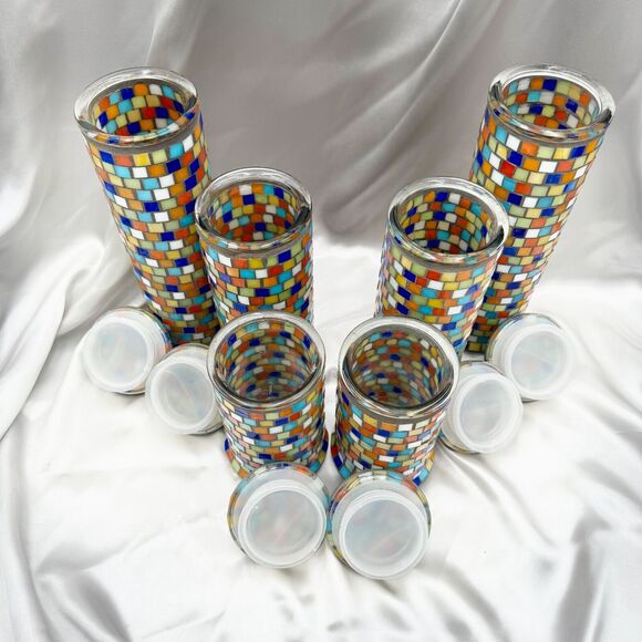 Mosaic Tiled Glass Canisters with Decorative Lids – Set of 6 (Small, Med, Large) - Picture 7 of 8